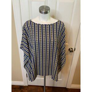 Michael Kors Navy Blue White Striped & Gold Chain Patterned Top, Size S/M